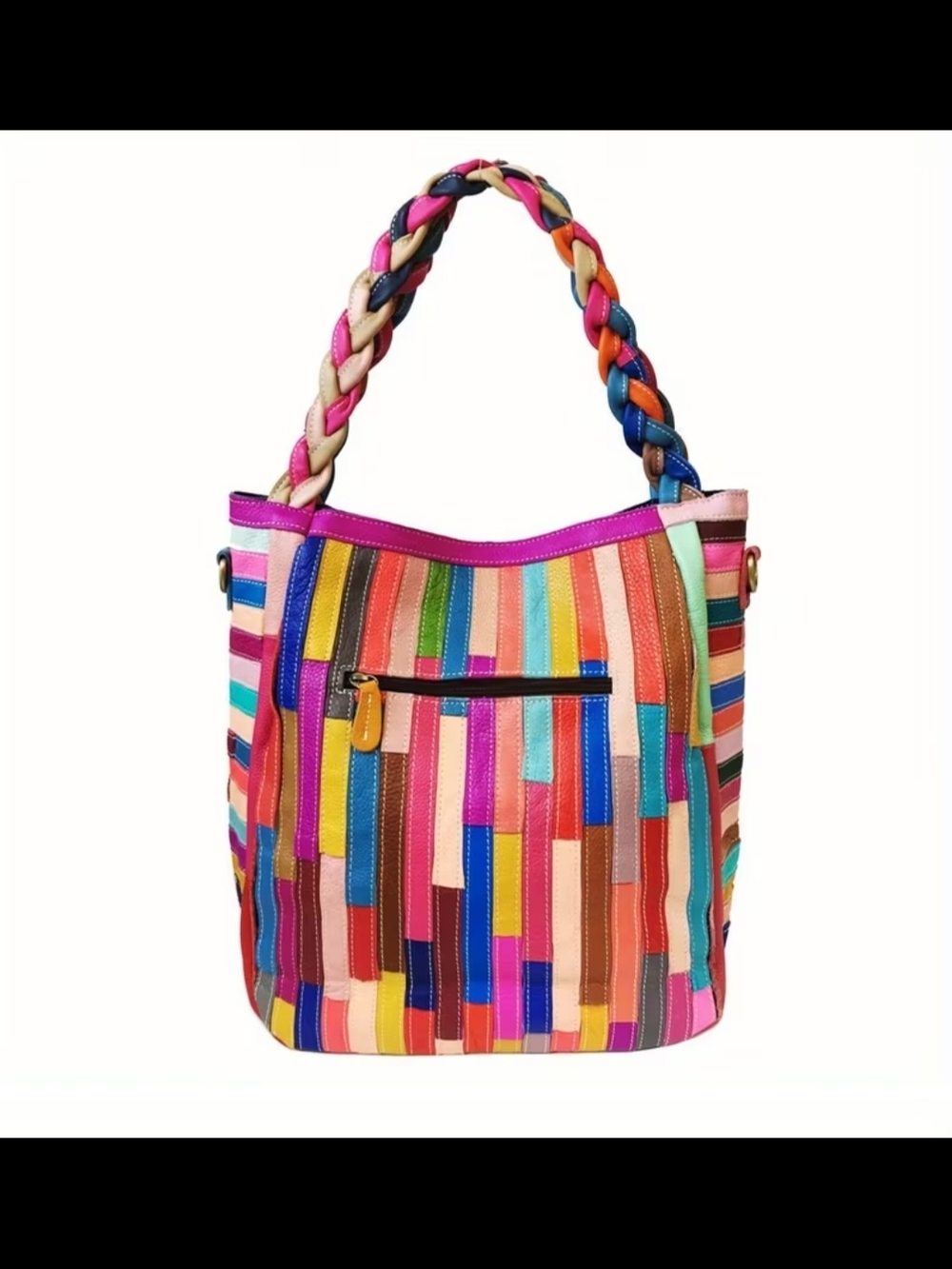 ♥️Multicolor Patchwork Floral Genuine Leather Shoulder Bag Large - Picture 10 of 12